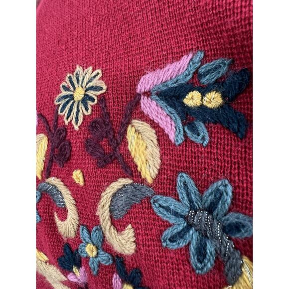 Vintage 90s Cardigan Red Embroidered Floral Preppy Teacher Cottagecore Large - Picture 6 of 8